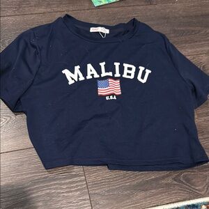 Navy Blue Malibu Cropped Shirt with USA Flag